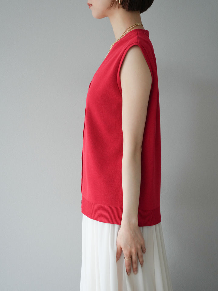 【預購】V領人造絲針織背心/紅色