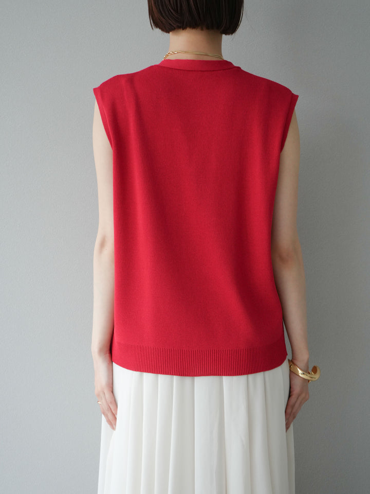 【預購】V領人造絲針織背心/紅色
