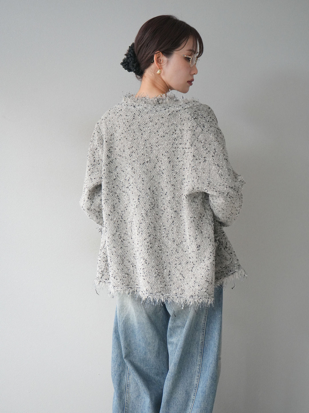 [予約]ネップフリンジニットカーディガン/khaki