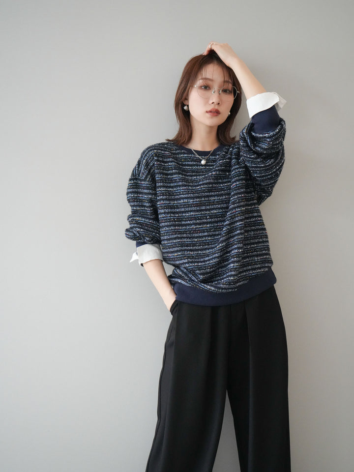 [予約]MIXツイードライクカフスドッキングプルオーバー/blue