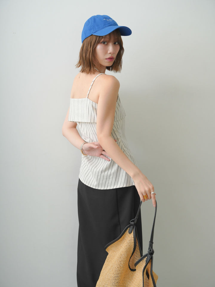 [SET]ストライプアシメキャミソール+クレープデシンフラップ付きストレートスカート(2set)