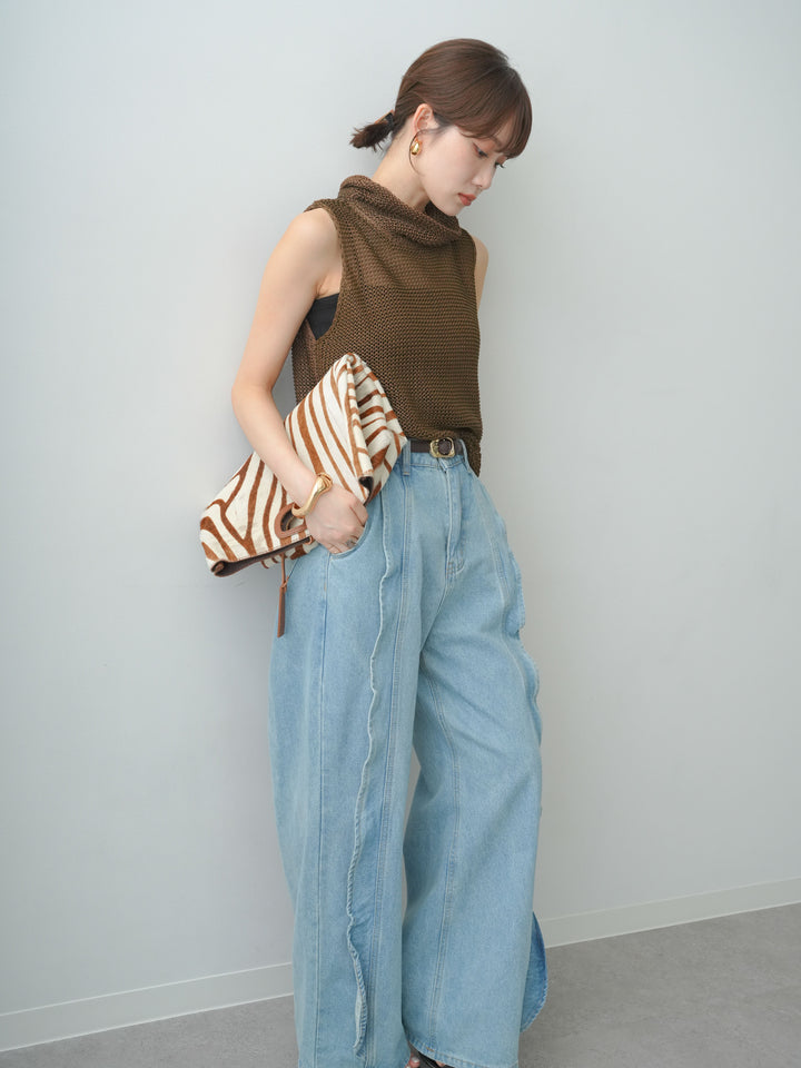 [予約]ドライタッチオフタートルメッシュニットトップス/brown