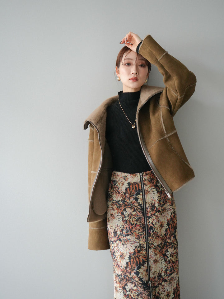 [予約]スタンドカラームートンZIPジャケット/khaki