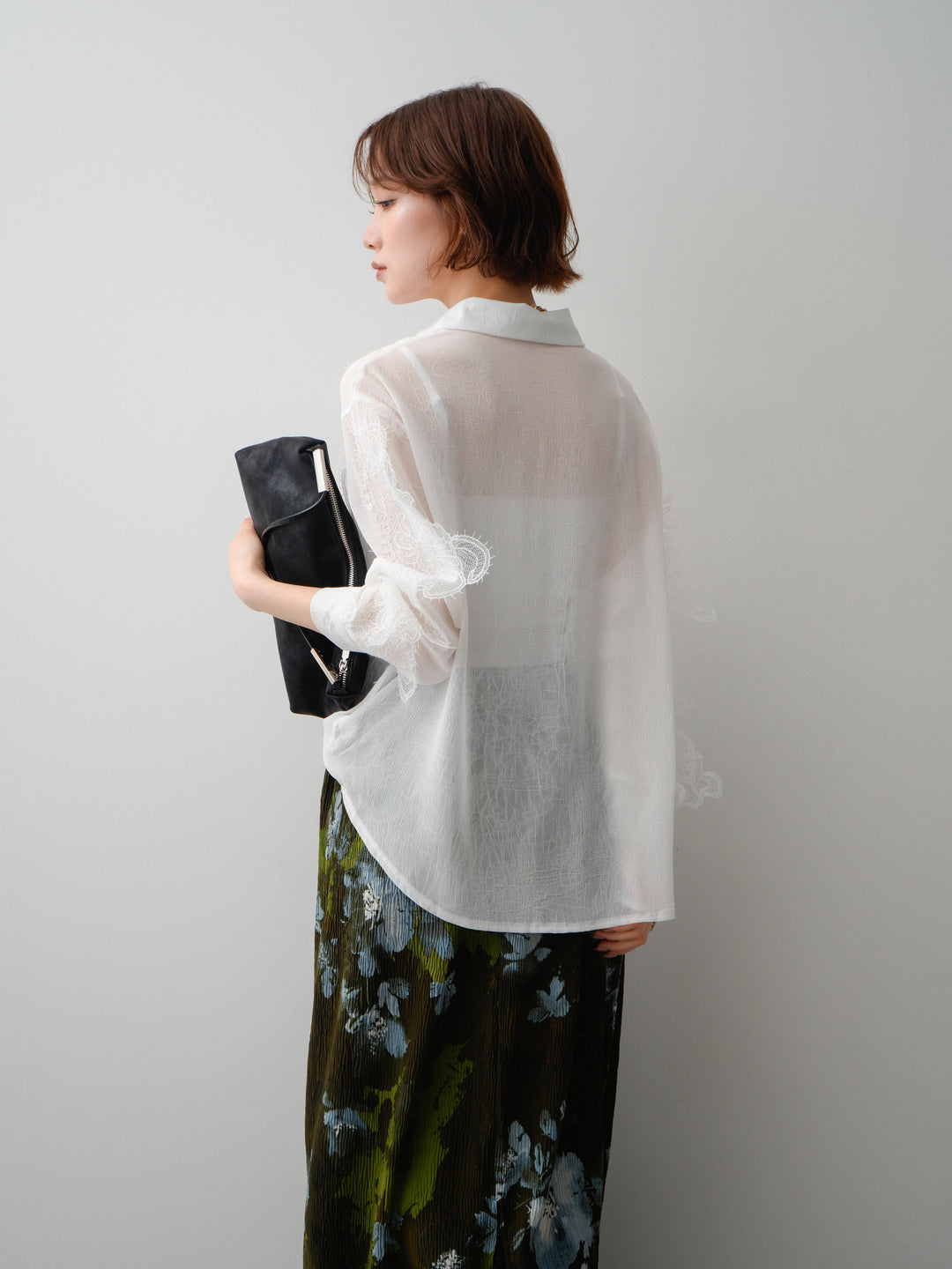 [SET]レースデザインドレープオーバーシャツ+レースデザインドレープオーバーシャツ(2set)