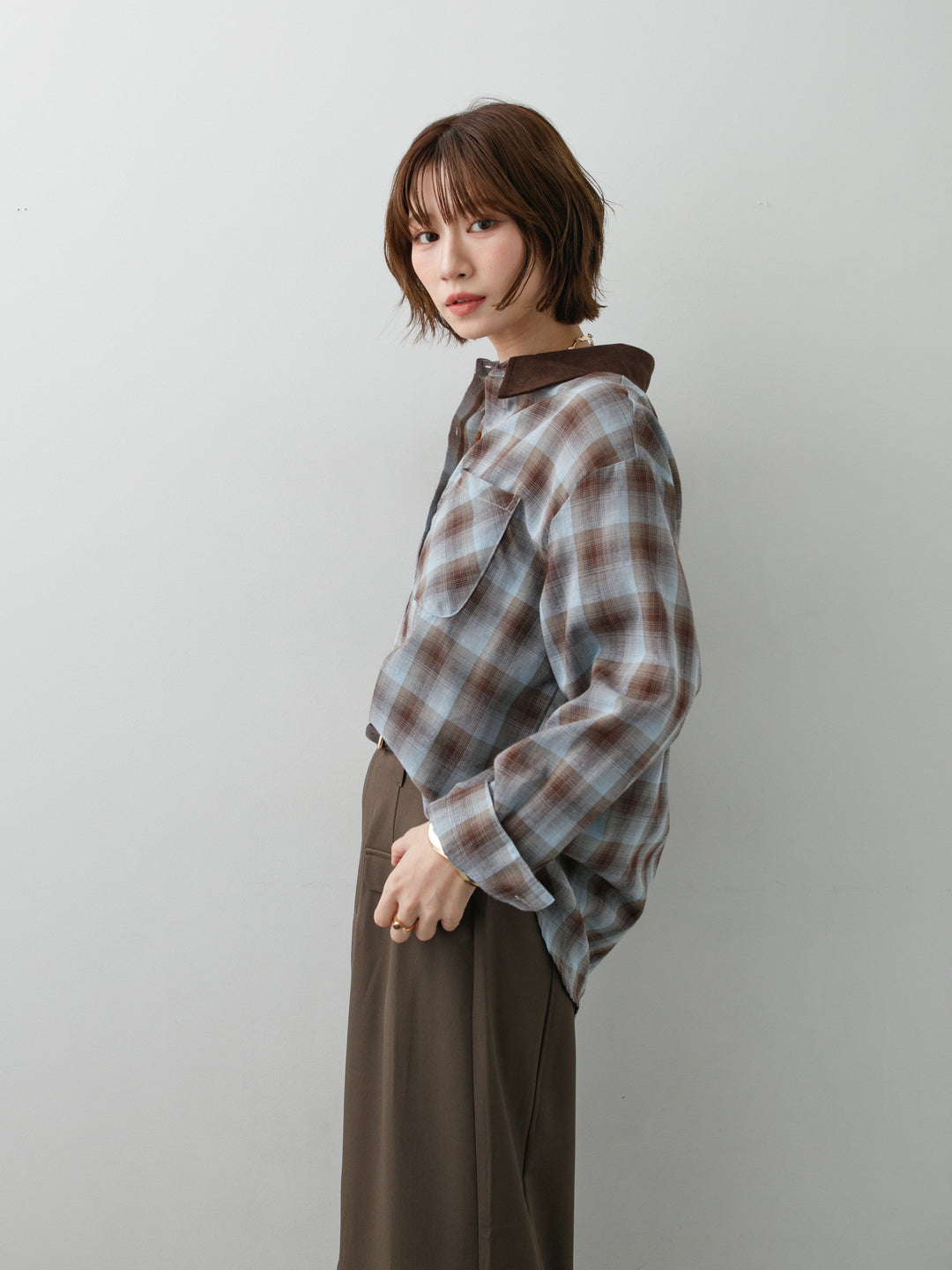 [予約]チェックオーバーシャツ/brown