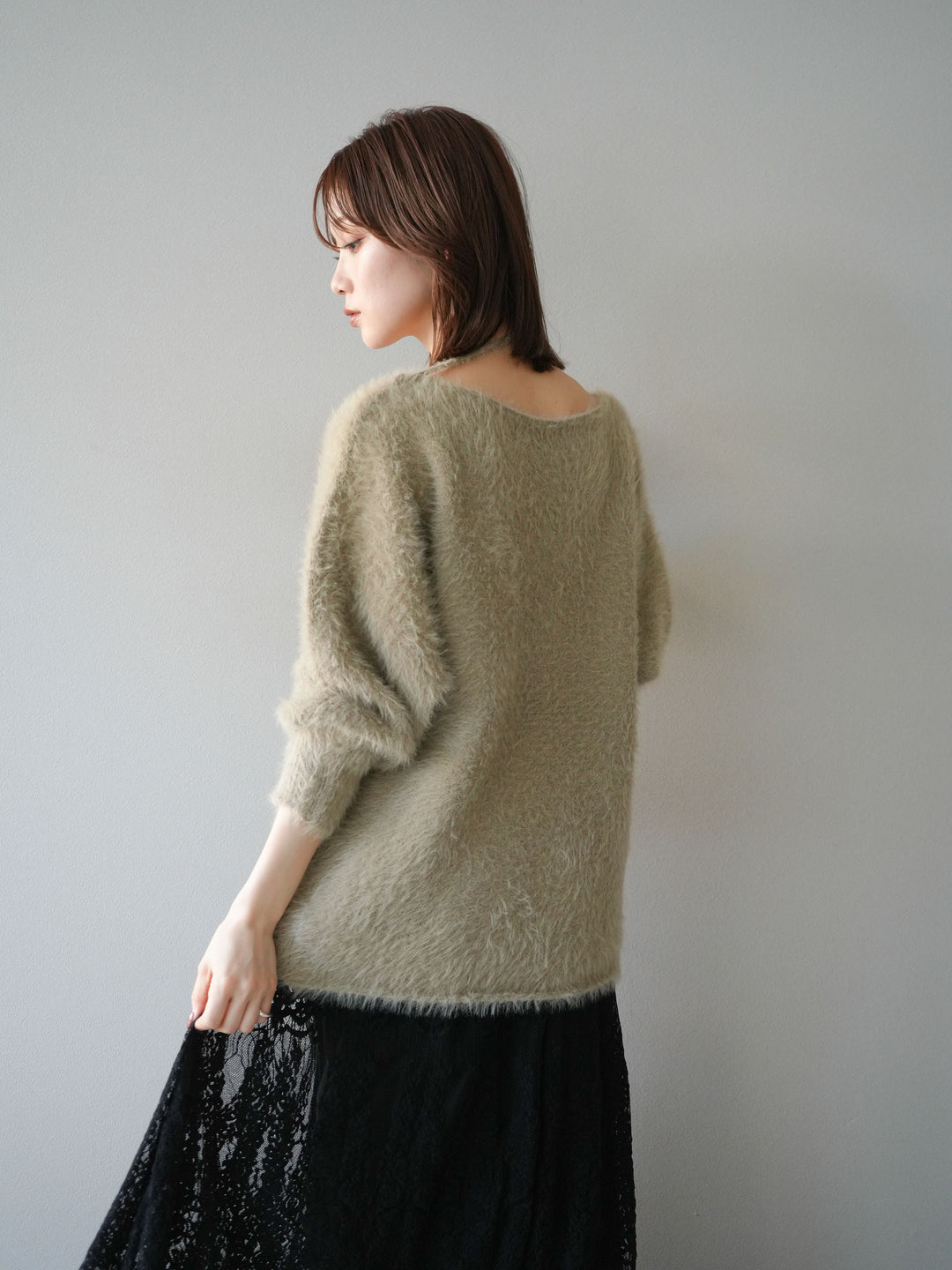 [予約]紐付きシャギーニットプルオーバー/beige