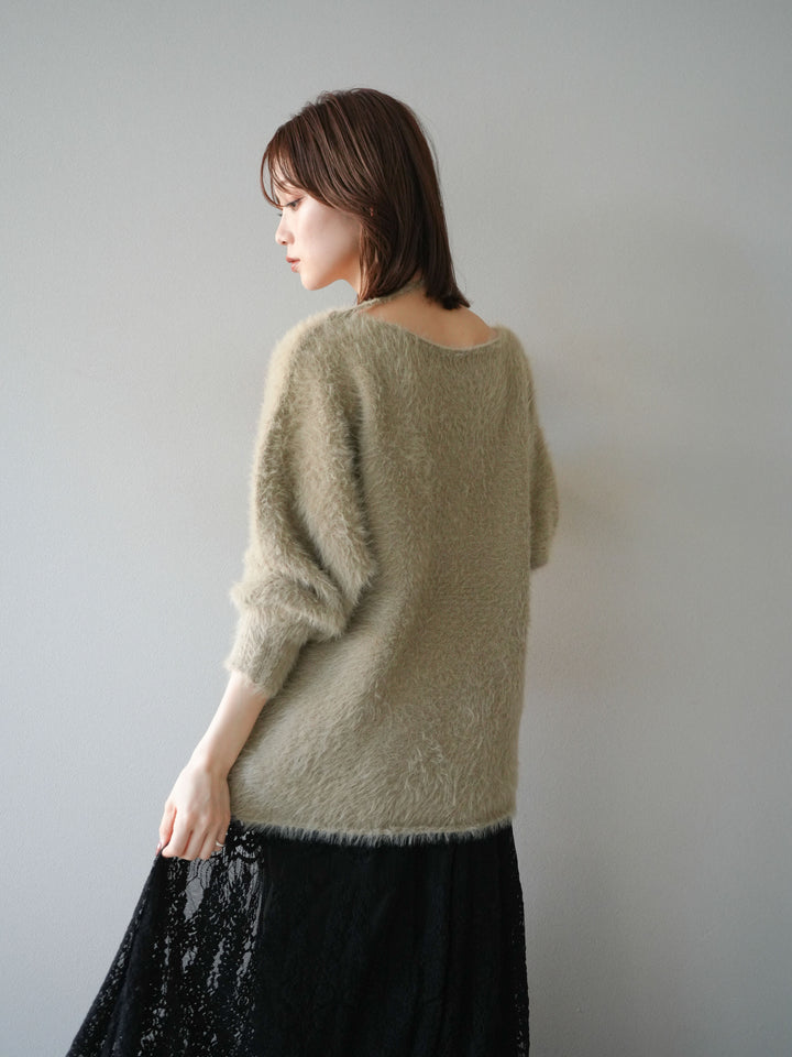 [予約]紐付きシャギーニットプルオーバー/beige