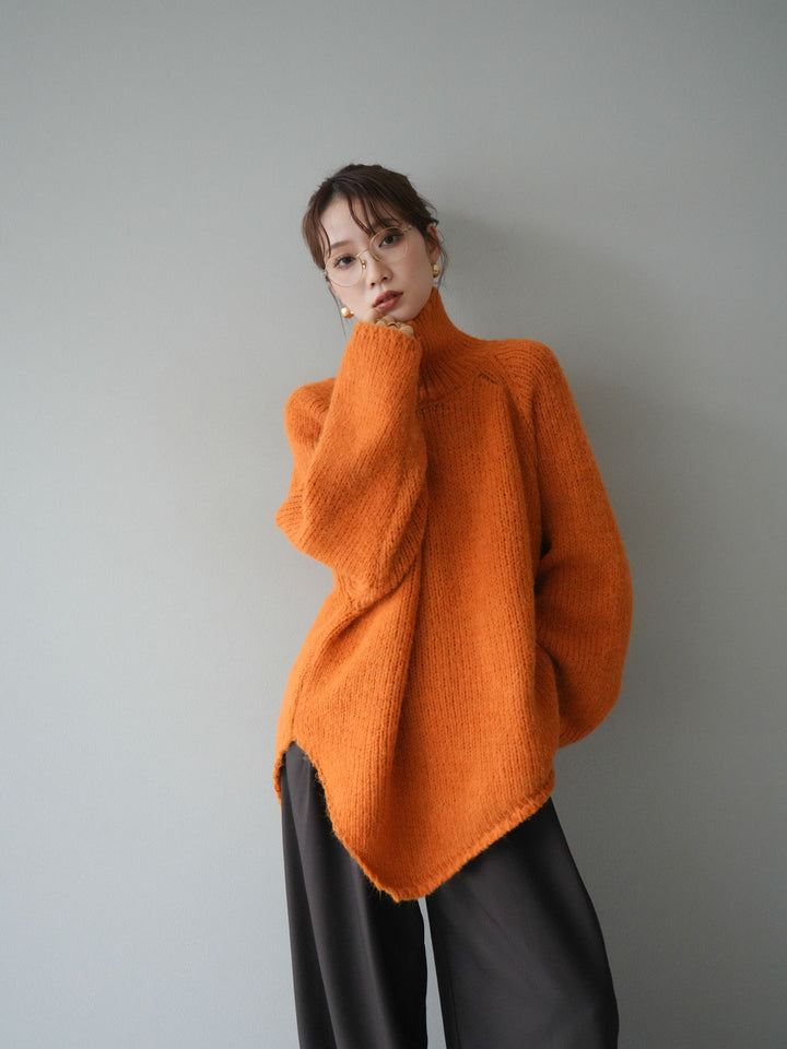 [予約]アシンメトリーハイネックニットプルオーバー/orange