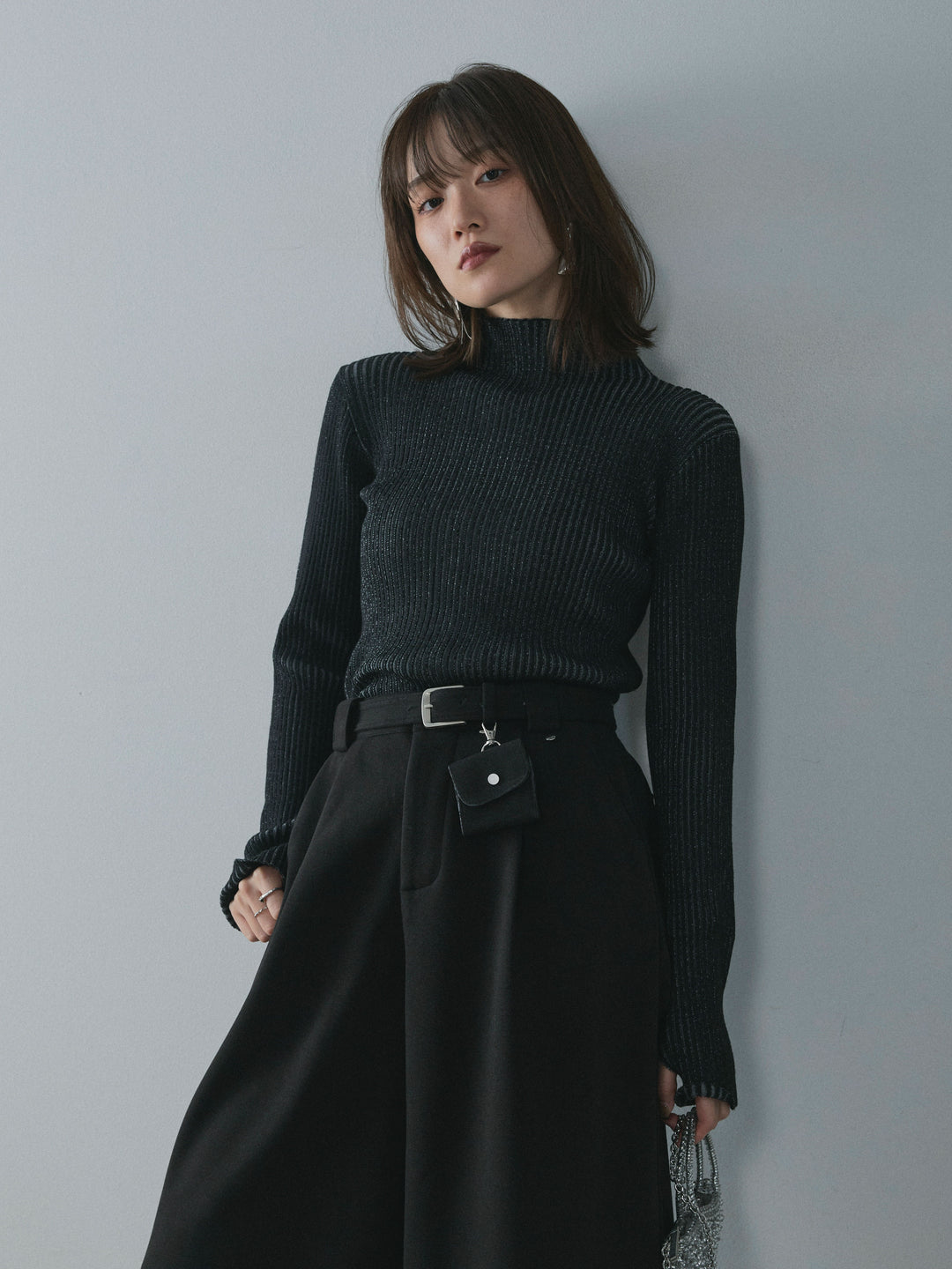 [予約]プレーティングハイネックプルオーバー/black