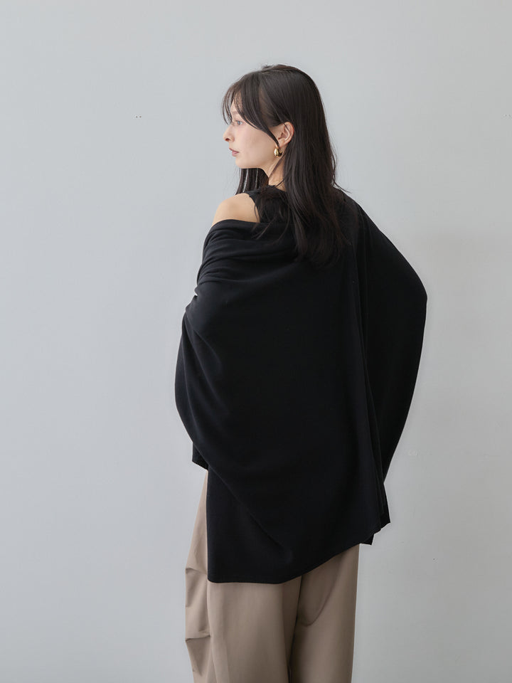 [SET]レースデザインVネックノースリニットトップス＆ケープSET(2SET)+ベルトループカーブタックワイドパンツ(2set)