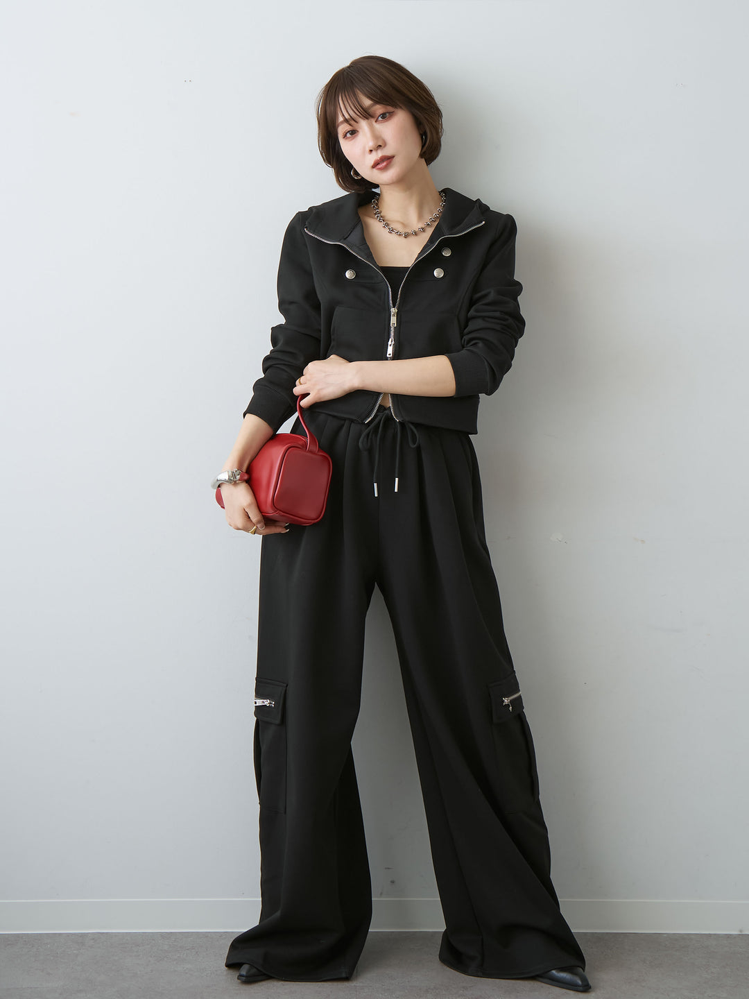 [SET]ナポレオンスウェットフーディー＆カーゴパンツSET UP(2SET)/black