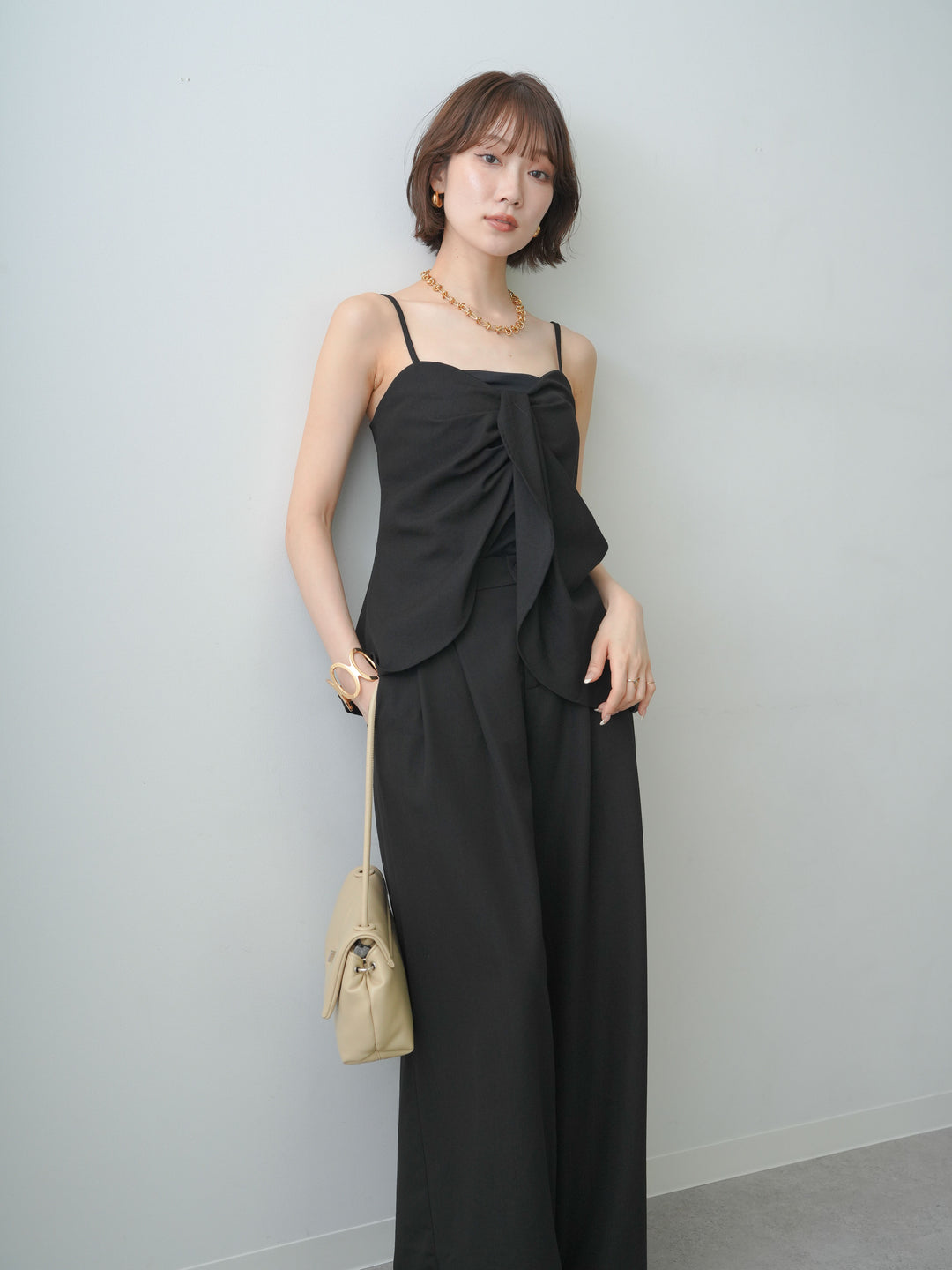 [SET]リボンデザインビスチェ＆タックワイドパンツSET UP(2SET)