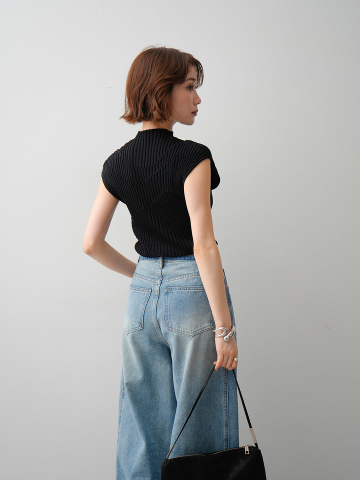 [予約]モードラインリブフレンチニットトップス/black
