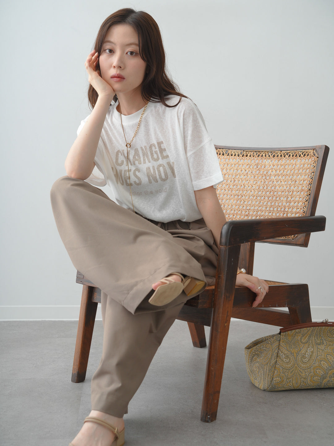 [SET]シアースラブロゴワイドTEE+ベルトループカーブタックワイドパンツ(2set)