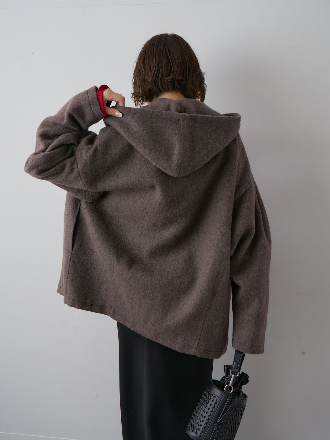 [SET]フードマフ付メランジコート+クレープデシンフラップ付きストレートスカート(2set)
