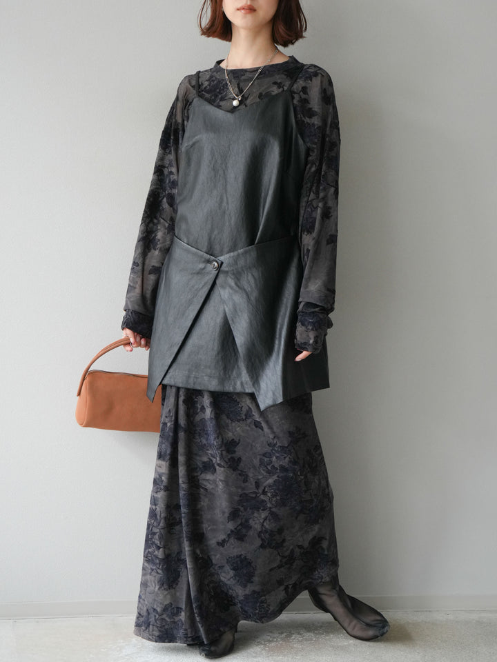 [予約]レイヤードレザーキャミソールチュニック/ブラック