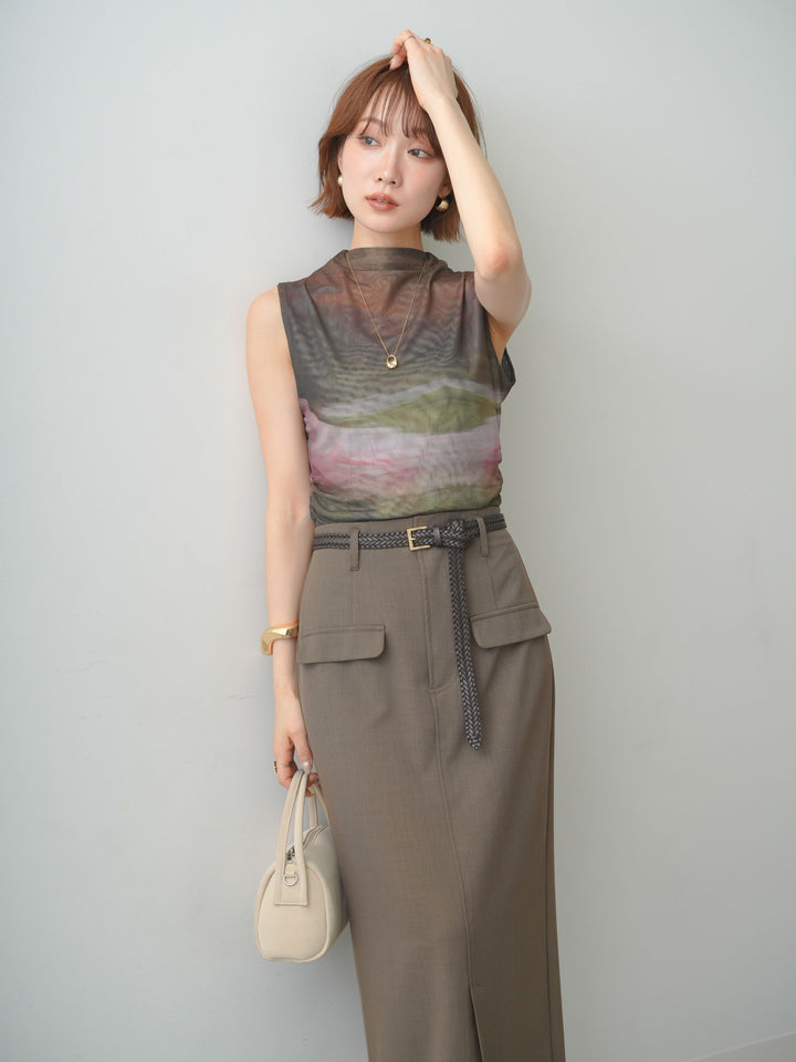 [予約]プチネックニュアンスシアーノースリトップス/brown