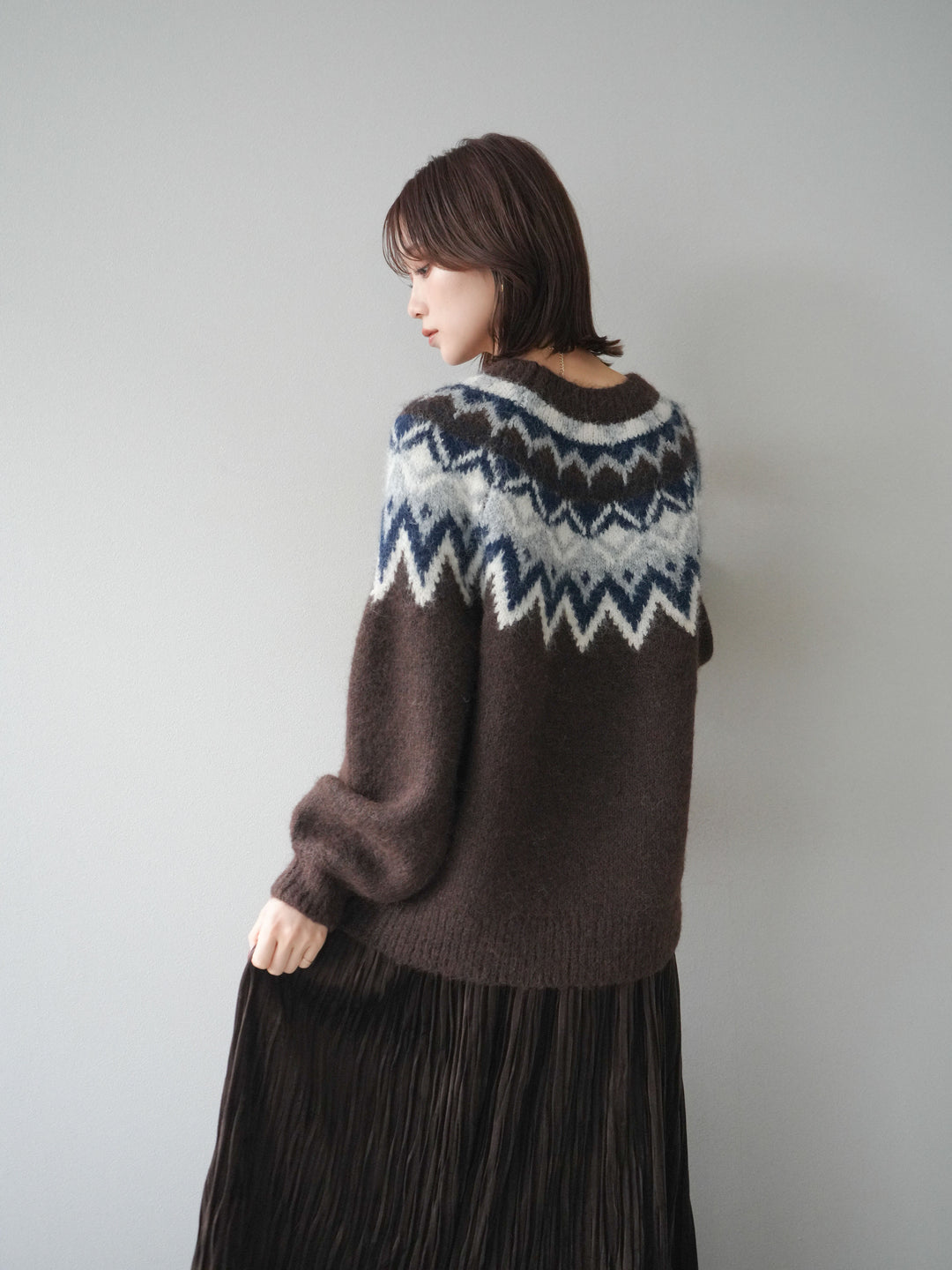 [予約]求心柄オーバーニットプルオーバー/brown