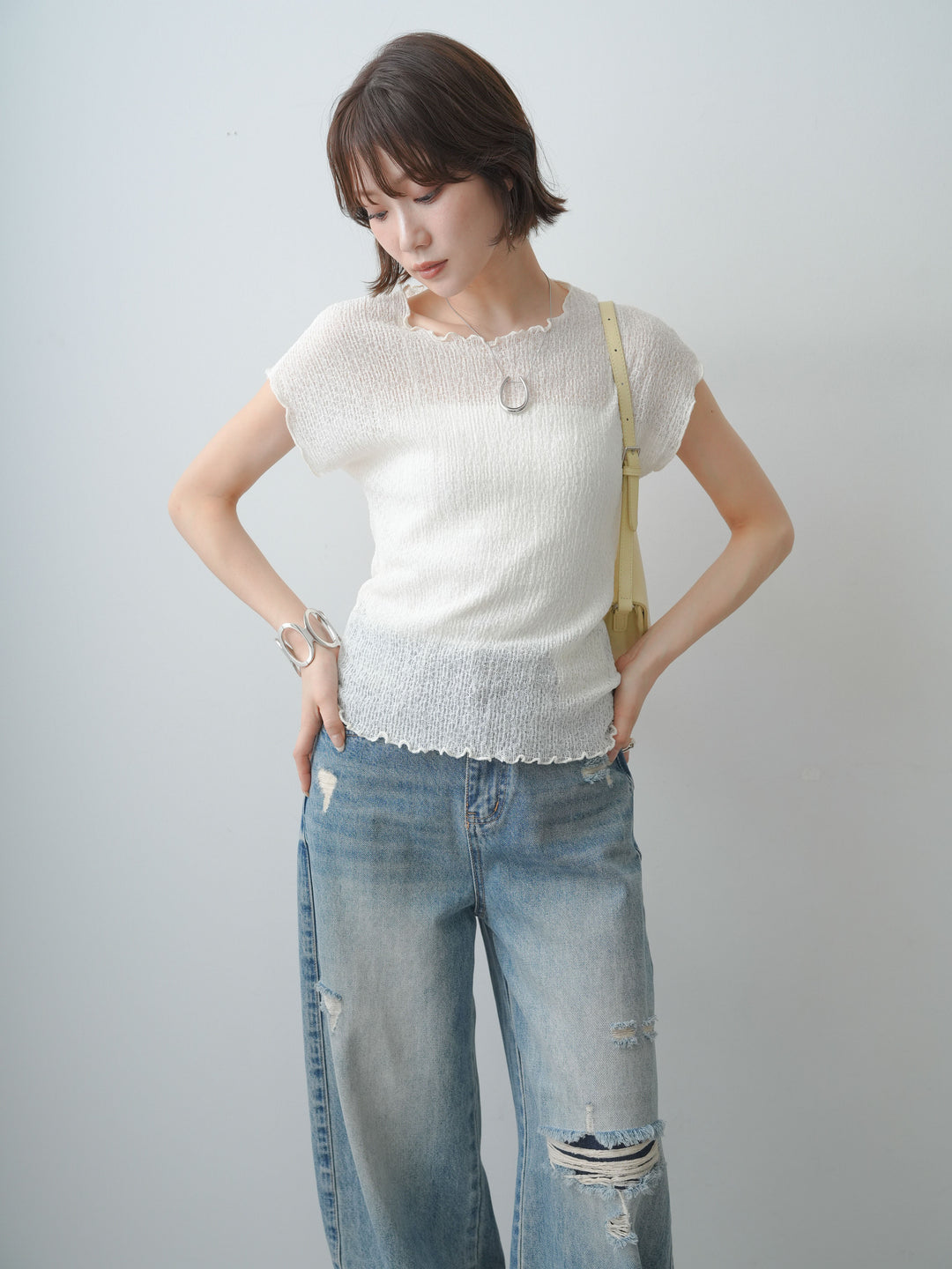 [SET]シャーリングシアーバックオープンフレンチトップス+選べるアクセセット(2set)