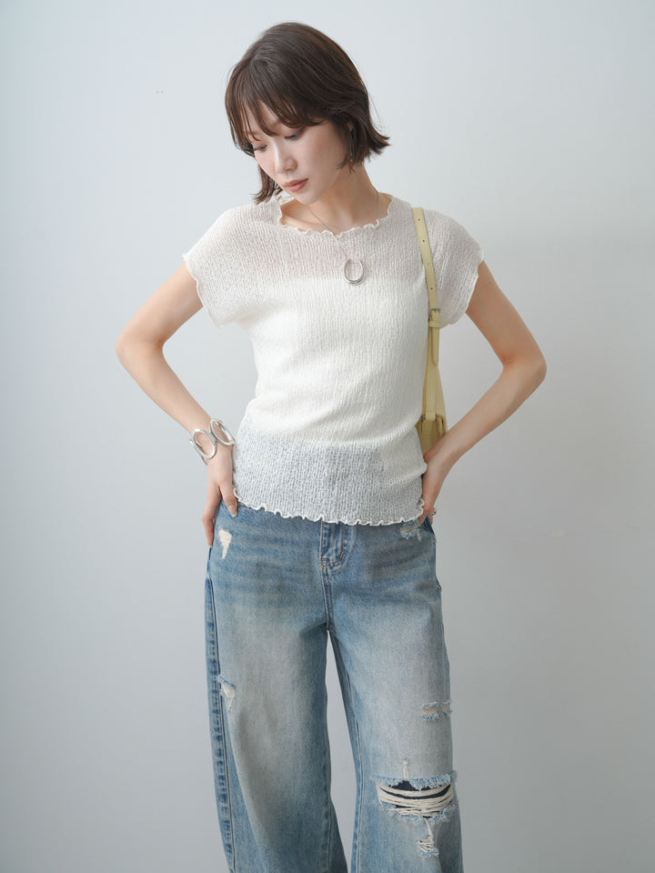 [SET]シャーリングシアーバックオープンフレンチトップス+選べるアクセセット(2set)