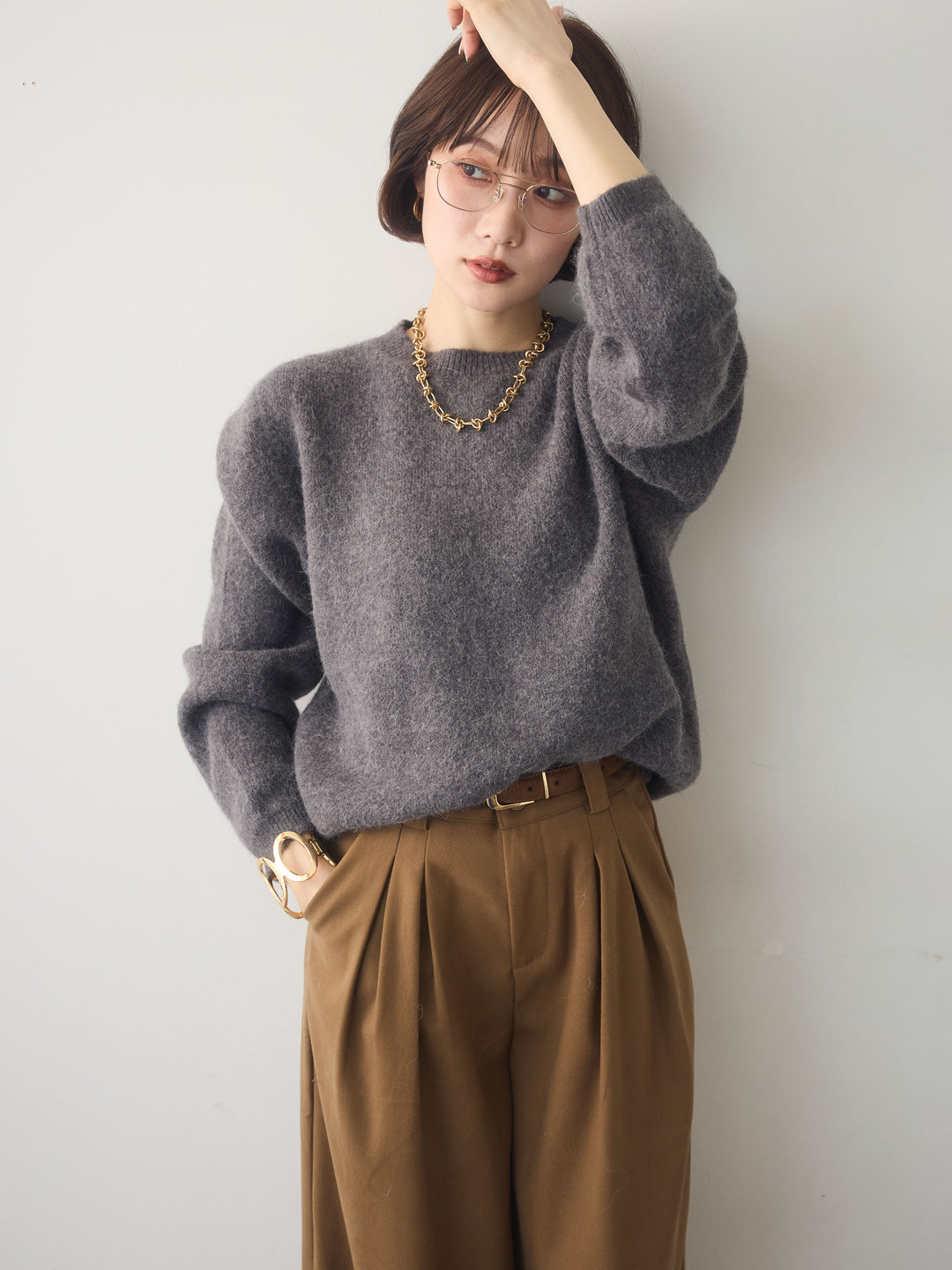 [SET]ソフトヘアリークルーネックニットトップス+ソフトヘアリークルーネックニットトップス(2set)