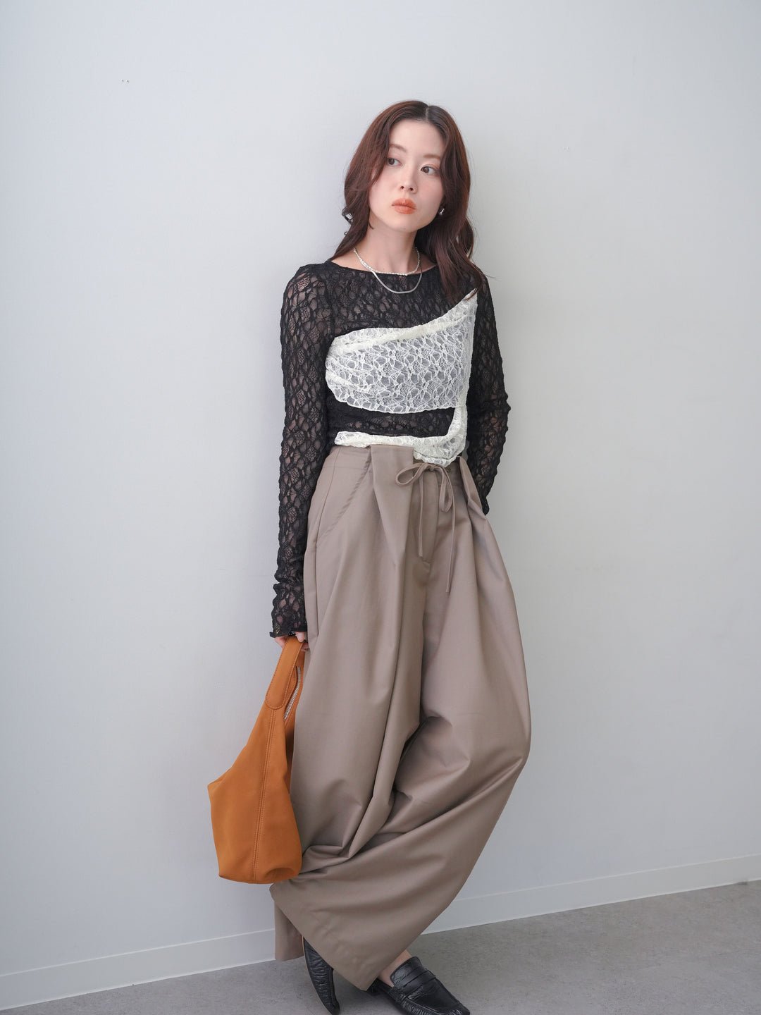 [予約]メッシュレースバイカラートップス/gray