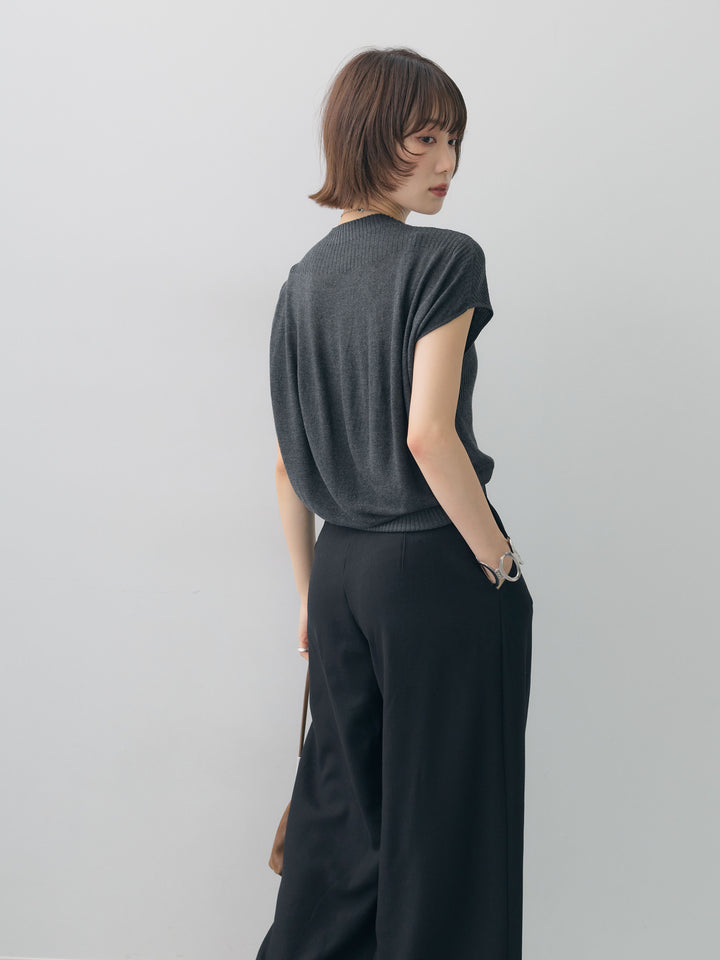 [予約]ボトルネックフロントリブニットトップス/gray