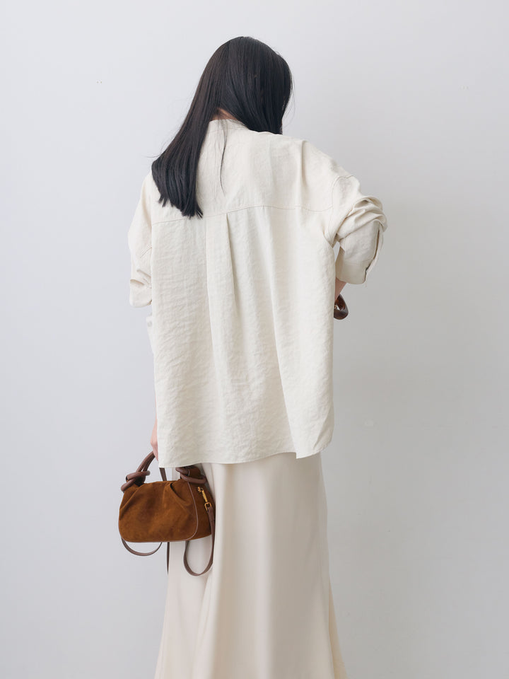 [SET]ピーチスウェードノーカラーオーバーシャツ+選べるアクセセット(2set)