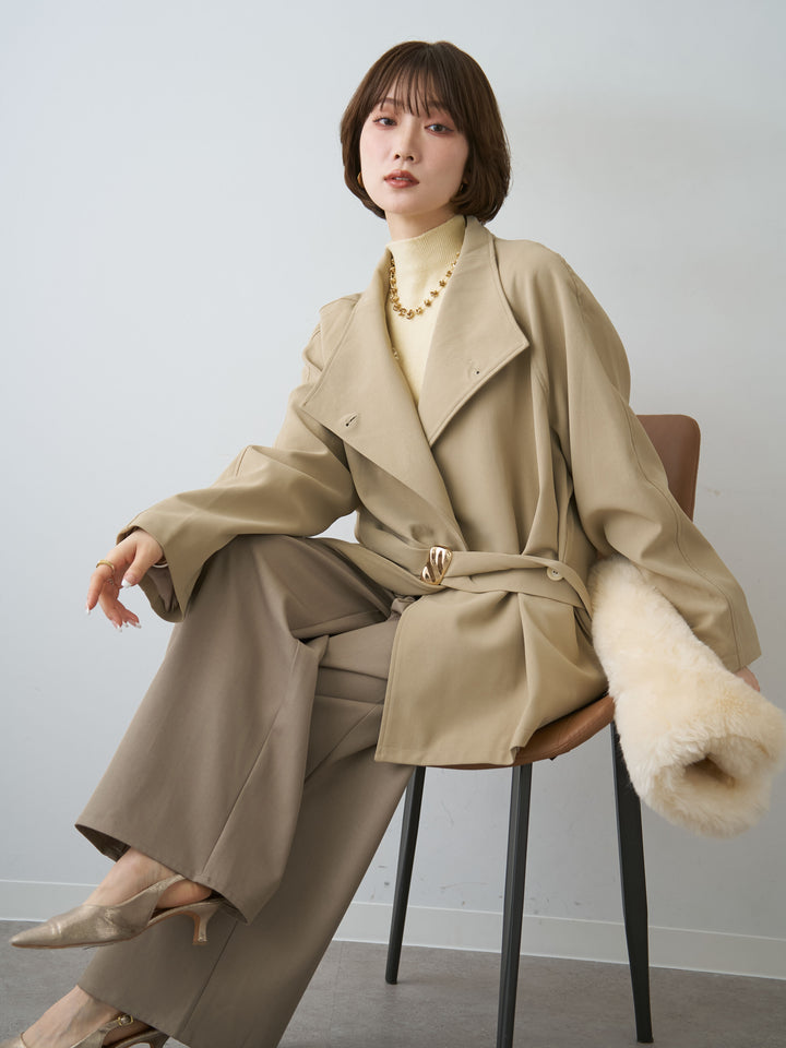 [予約]メタルモチーフレザータッチアシメジャケット/beige