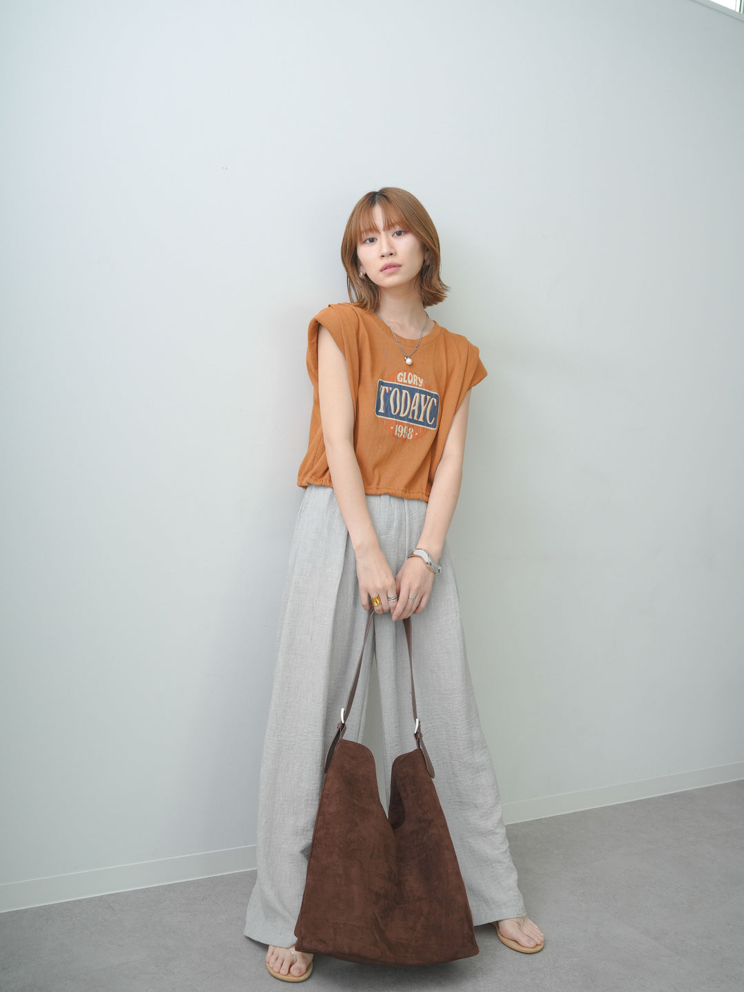 [SET]ヴィンテージロゴドロストTEE+リネンライクベルトループワイドパンツ(2set)