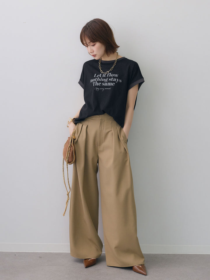 [SET]シアースラブバイカラーフレンチTEE+クレープデシンタックワイドパンツ(2set)
