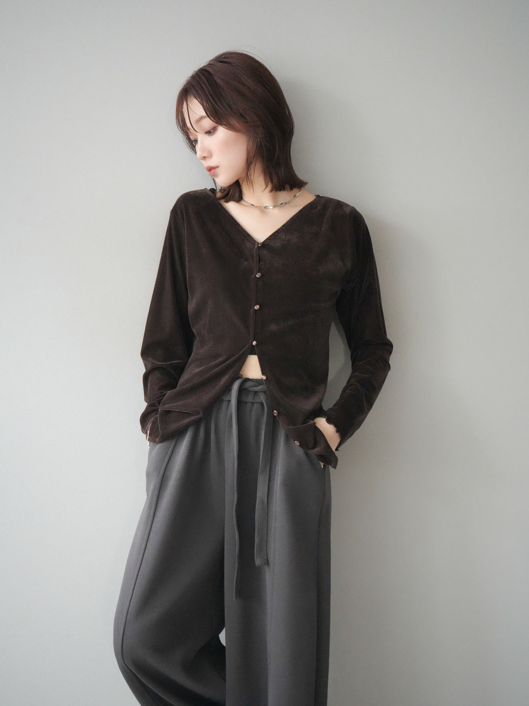 [予約]ベロアカーディガン/brown
