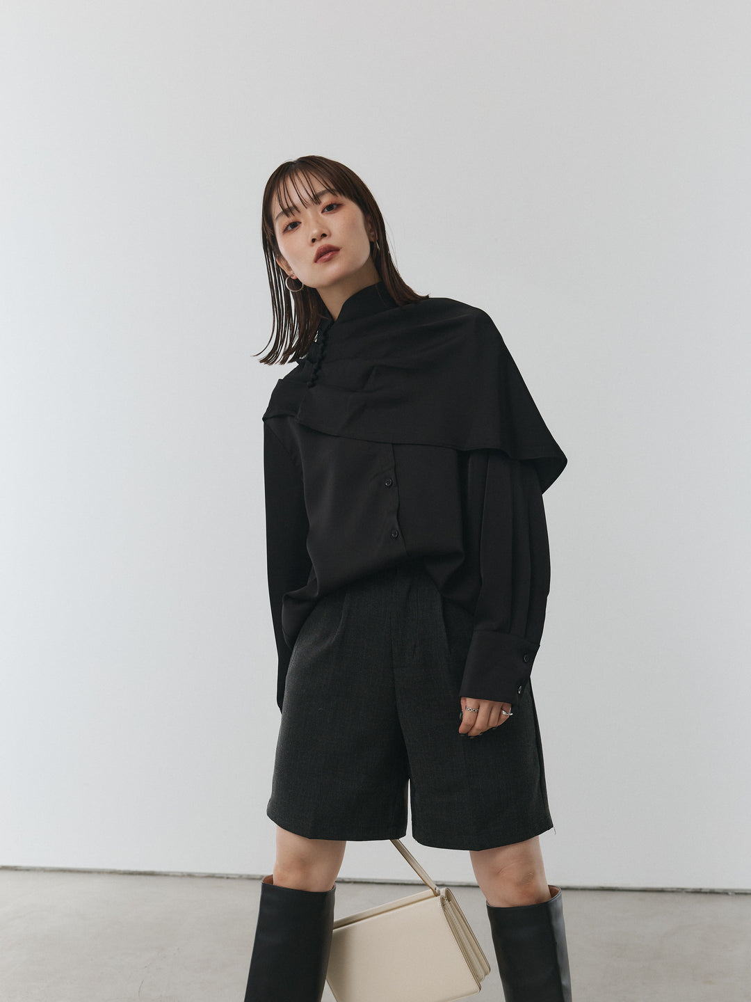 【Allure】[SET]ケープ付サテンシャツ+ケープ付サテンシャツ(2set)