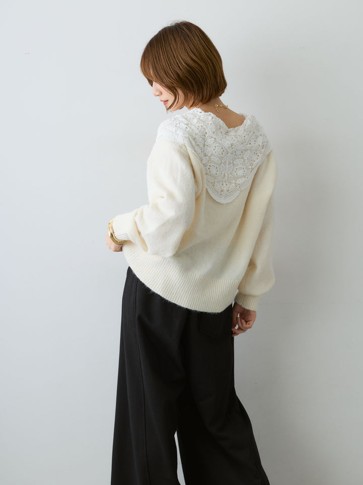 [SET]モヘアレースショールカラーカーディガン+選べるアクセセット(2set)