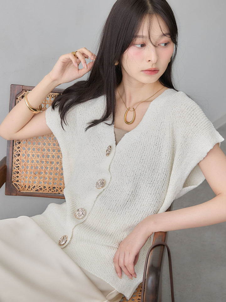 [SET]ゴールドボタンリブニットベスト+選べるアクセセット(2set)