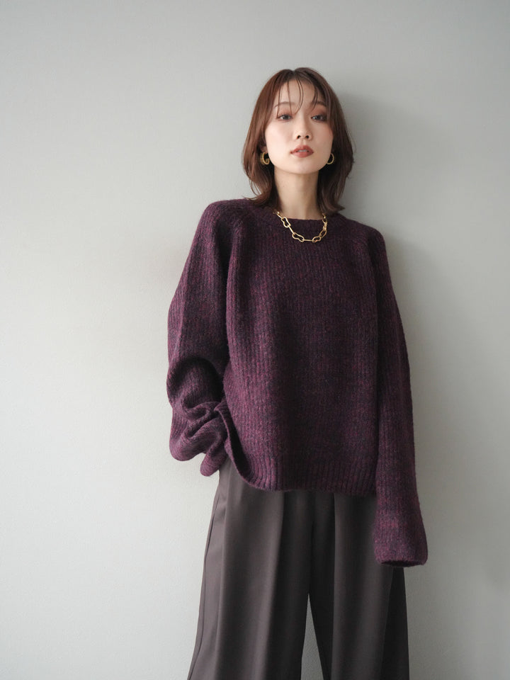 [予約]クルーネック畦編みミックスニット/bordeaux