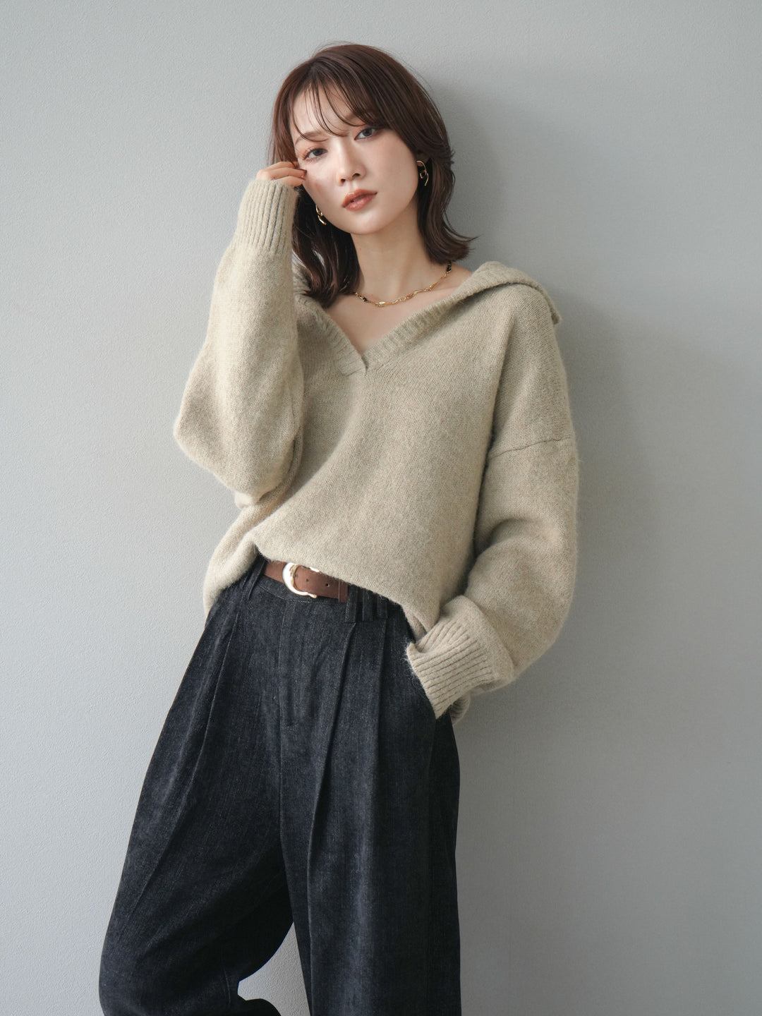 [SET]スキッパーニットプルオーバー+選べるアクセセット(2set)