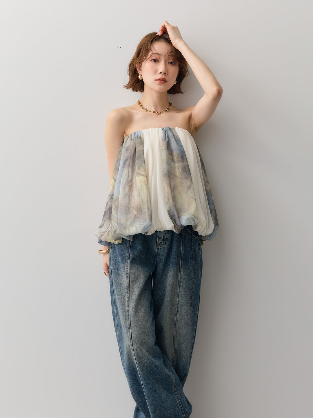 [予約]シフォンバルーンベアトップス//khaki