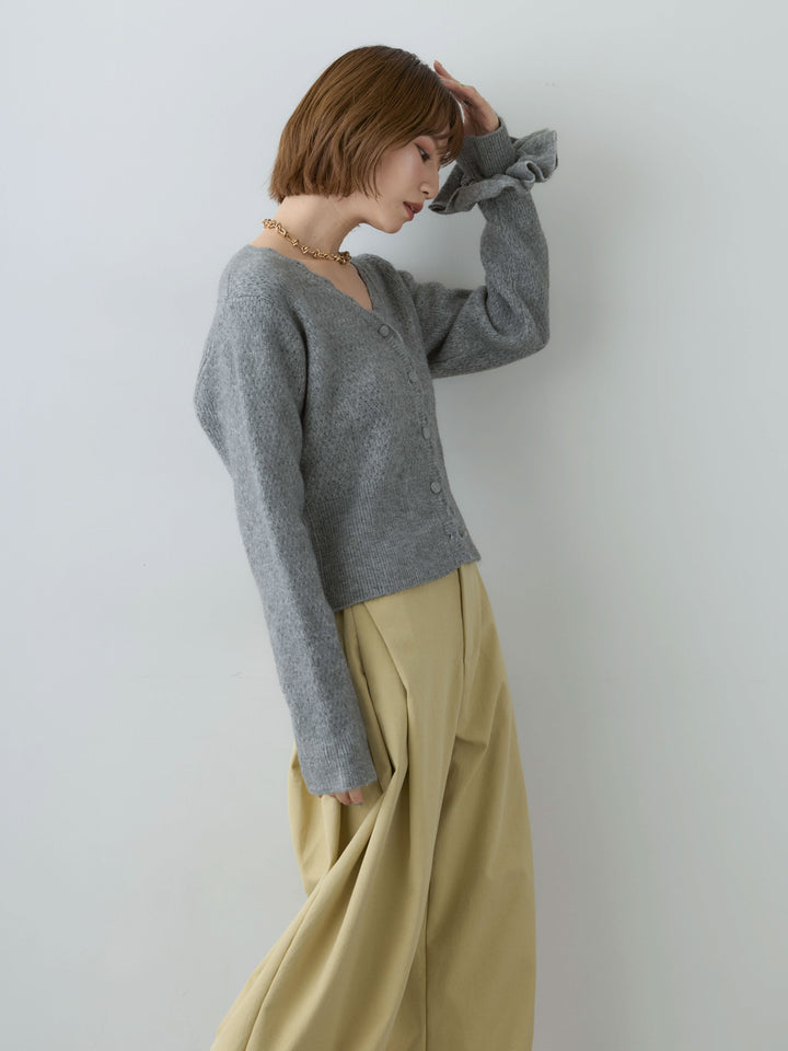 [SET]シュシュ付ラメニットカーディガン+選べるアクセセット(2set)