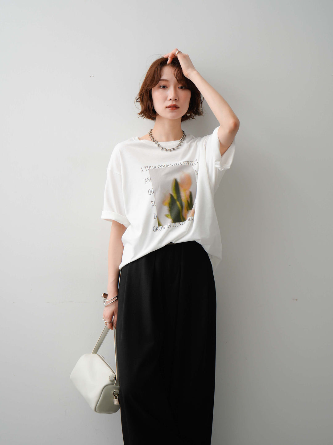[SET]フラワーフォトTEE+ベルトループデザインワイドパンツ(2set)