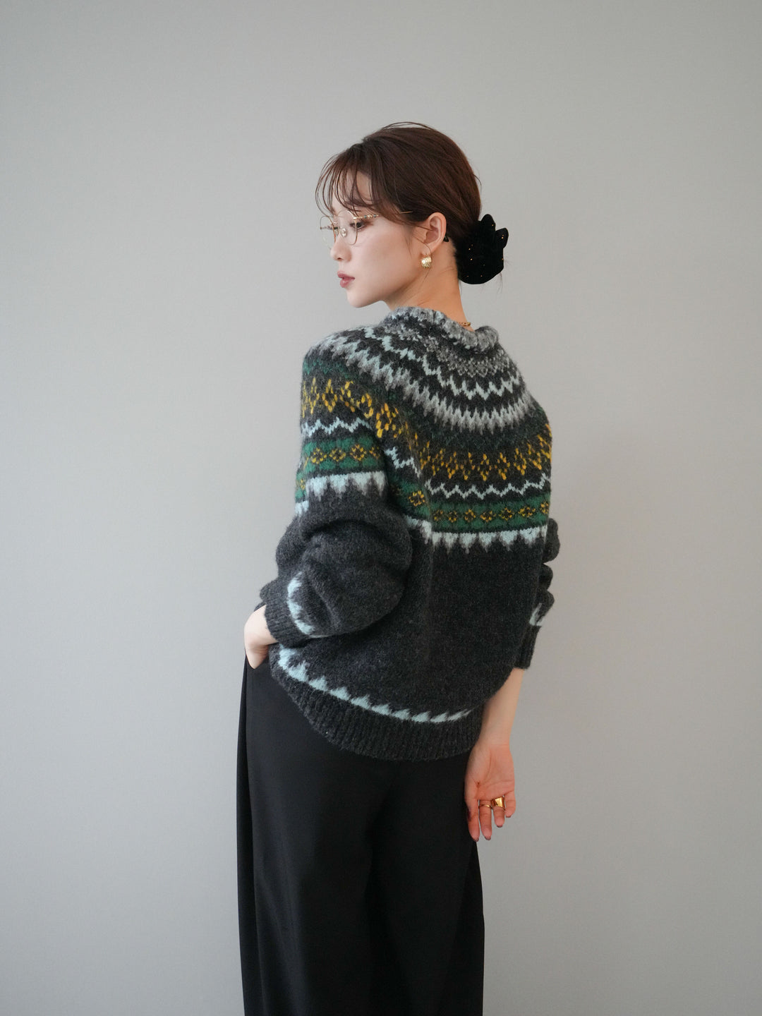 [予約]ウールタッチ求心柄オーバーニットプルオーバー/gray