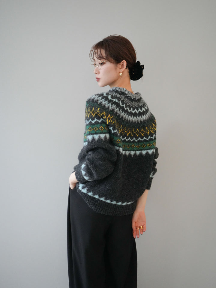 [予約]ウールタッチ求心柄オーバーニットプルオーバー/gray