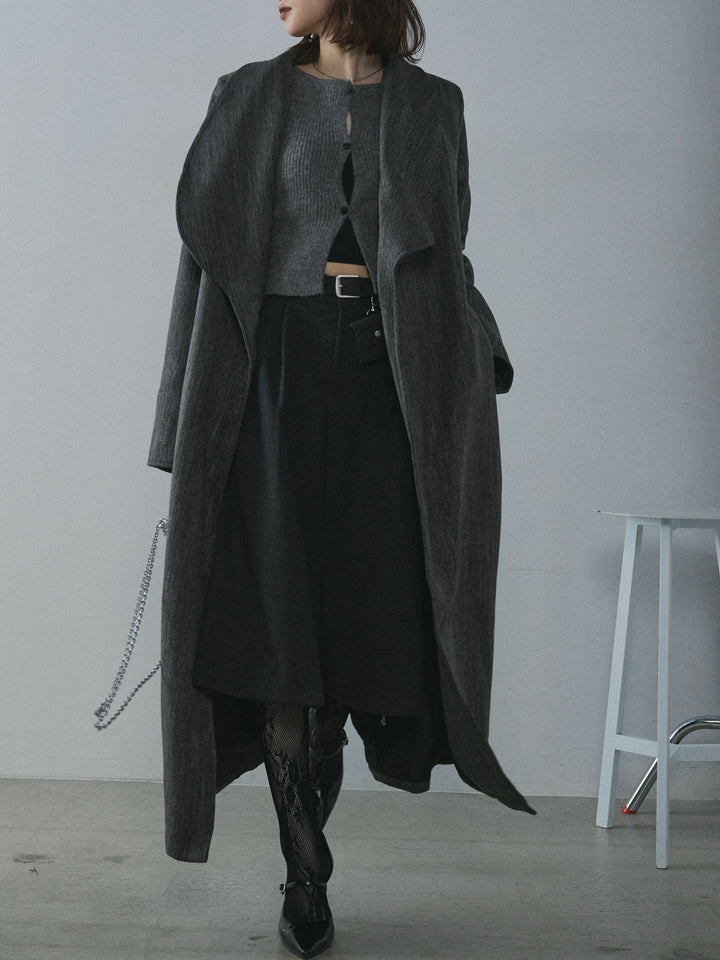 【Allure】[SET]ツイードタッチロングコート+デザインショートニットカーディガン(2set)