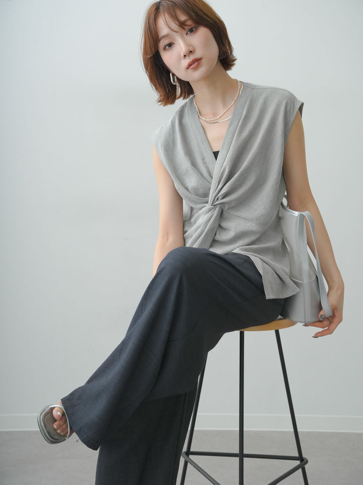 【套裝】垂褶扭結V領襯衫 + 垂褶扭結V領襯衫（兩件套）