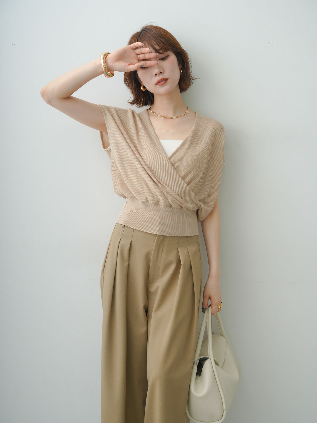[SET]カシュクールフレンチニットトップス+選べるアクセセット(2set)