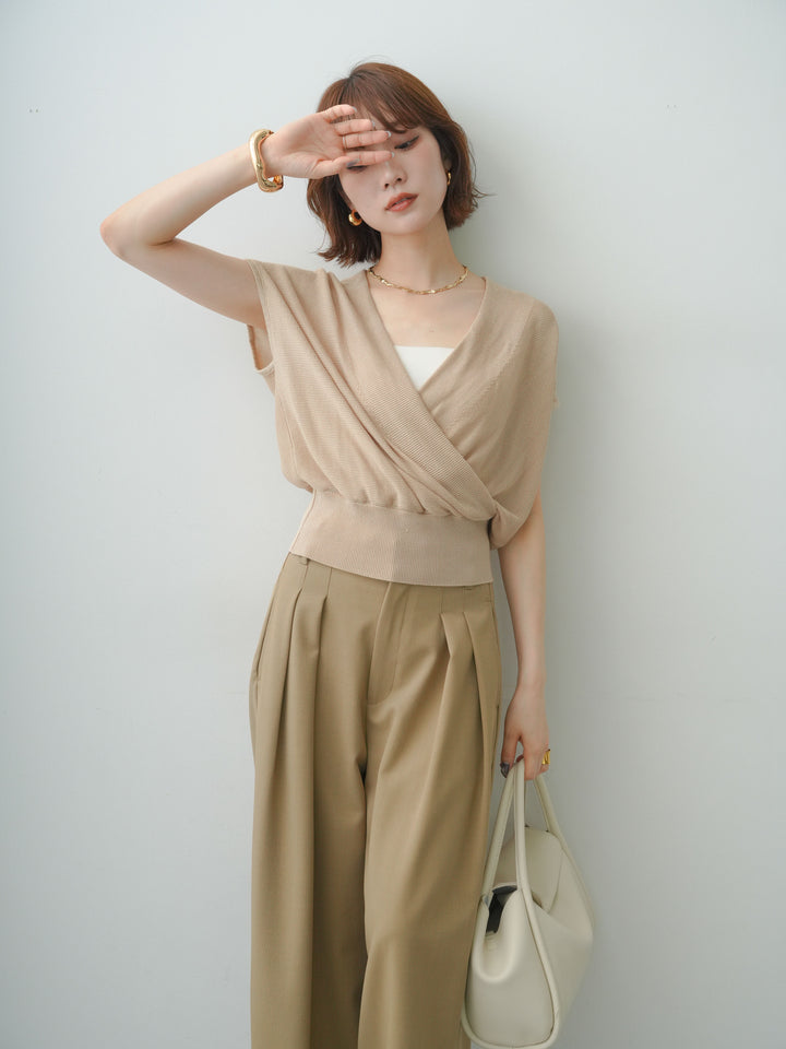 [SET]カシュクールフレンチニットトップス+選べるアクセセット(2set)