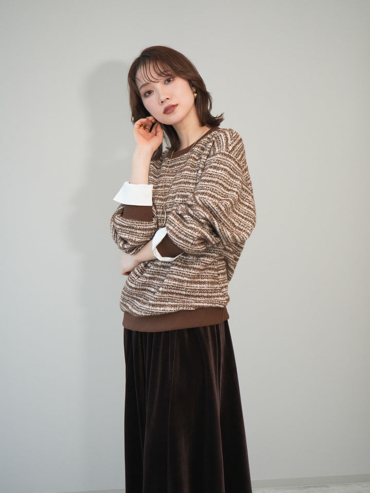 [予約]MIXツイードライクカフスドッキングプルオーバー/brown