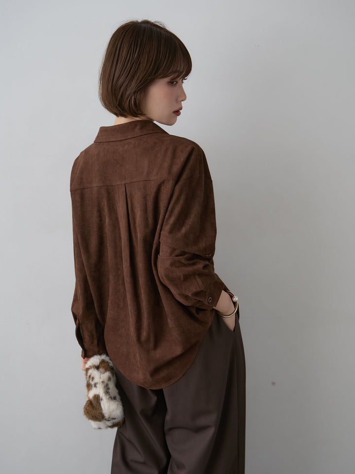 [予約]スウェードタッチWポケットシャツ/brown