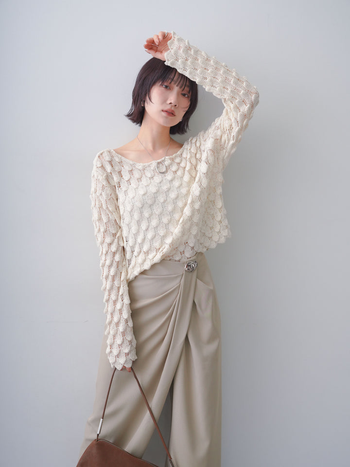 [SET]テクスチャードスカラップニットトップス+選べるアクセセット(2set)