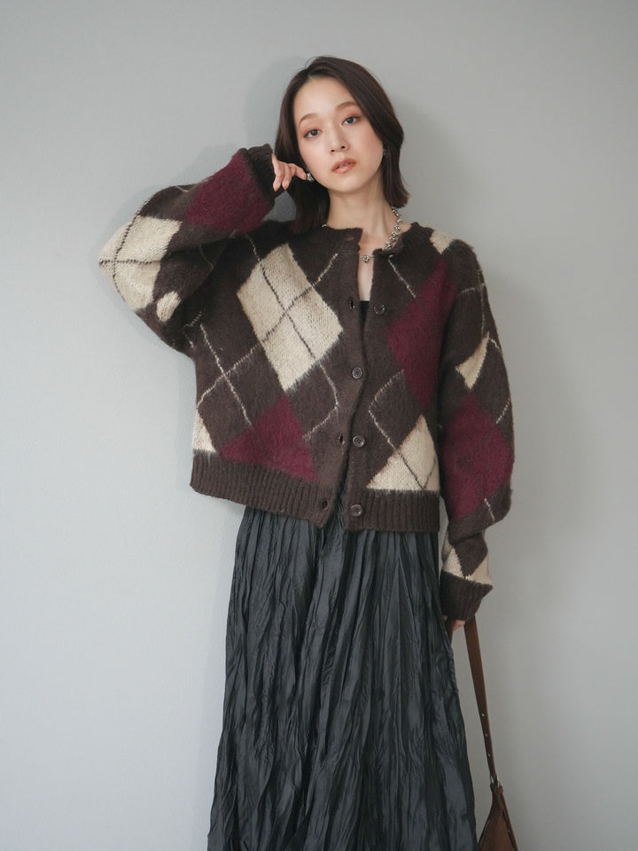 [予約]モヘアタッチアーガイルニットカーディガン/brown